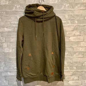 Dark moss green Volcom sweater with cowl neck